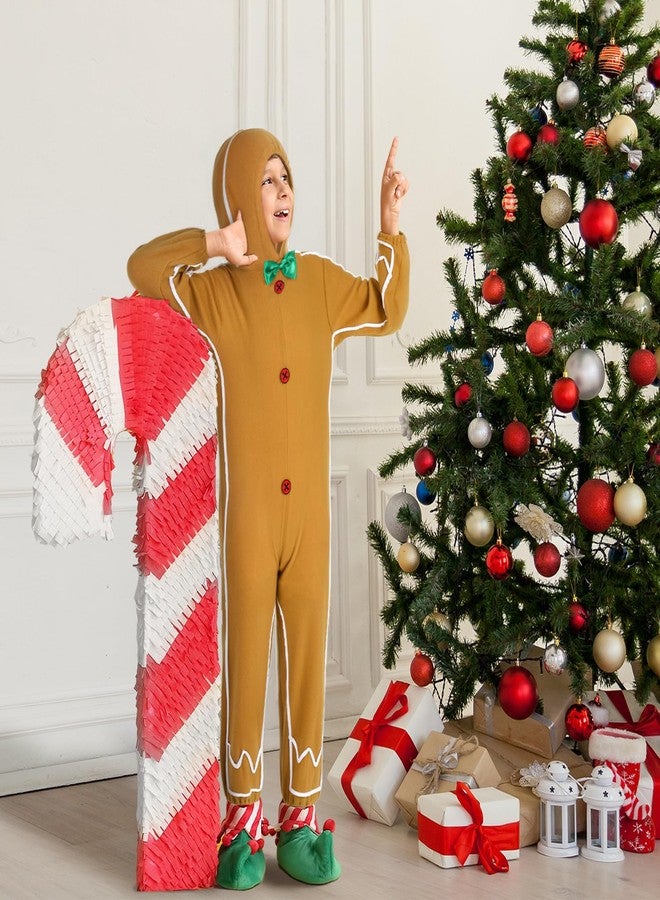 Geyoga Gingerbread Man Costume for Kids Home Clothing Christmas Gingerbread Outfit Bodysuit Hooded Unisex(Classic,5-6 Years) - Image 3